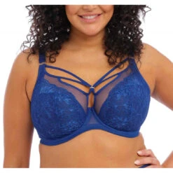 ELOMI Soutien-gorge Plongeant Armatures à Dentelles Stretch Florale - Bleu